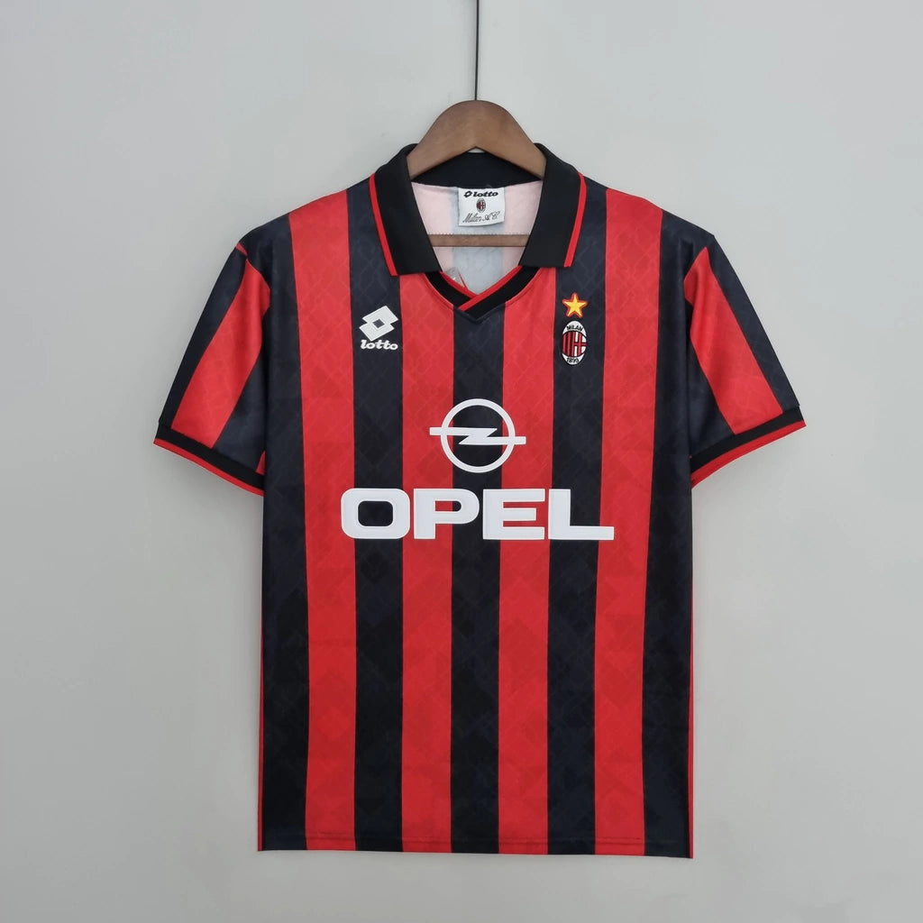 Camisa Retrô AC Milan I 95/96 - Masculina - Modelo Torcedor- Vermelha e Preta